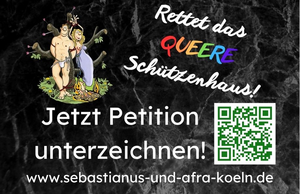 Bilder des Sebastianus & Afra Schützenbruderschaft, die für eine Petition gegen das Quere-Schützenhaus werben.
